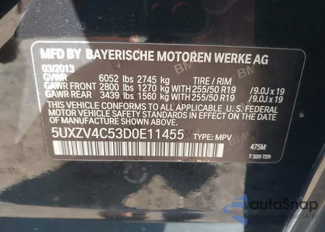 2013 BMW X5 xDrive35I/xDrive35I Premium/xDrive35I Sport Activity z USA, uszkodzony, nr VIN 5UXZV4C53D0E11455